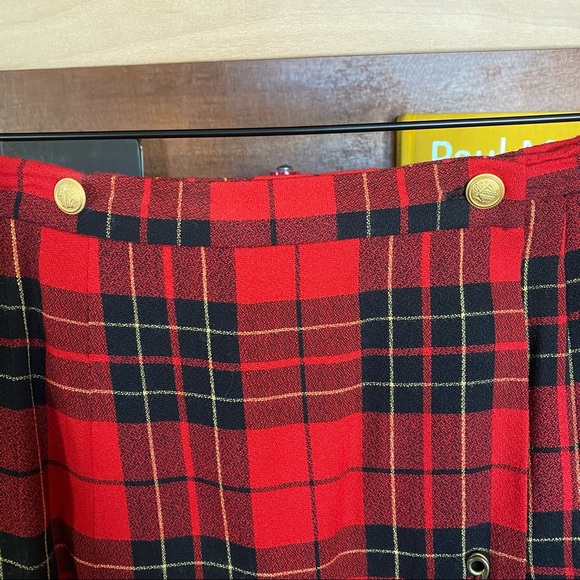 Vintage Donna Morgan for Maggie Red Plaid Pleated Skirt size 8 - Picture 2 of 7